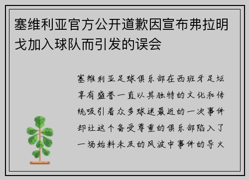 塞维利亚官方公开道歉因宣布弗拉明戈加入球队而引发的误会